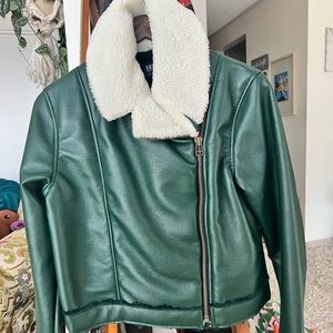 Green Faux Leather Sherpa Moto Jacket LEVIS